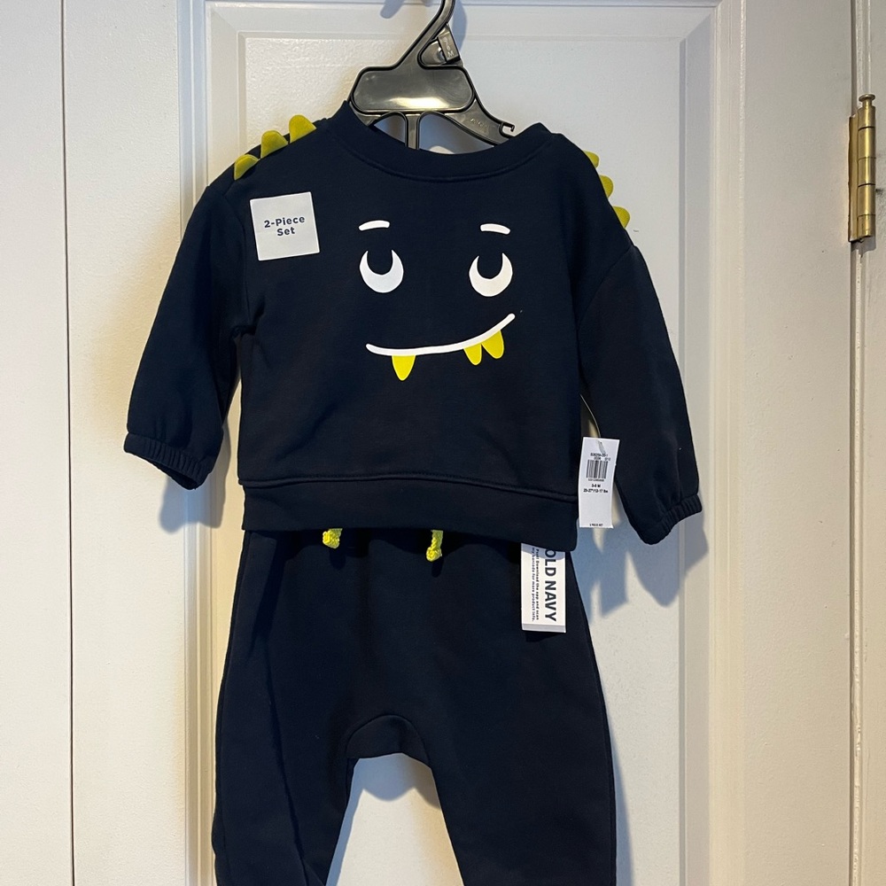 Navy Monster Face Toddler Outfit
